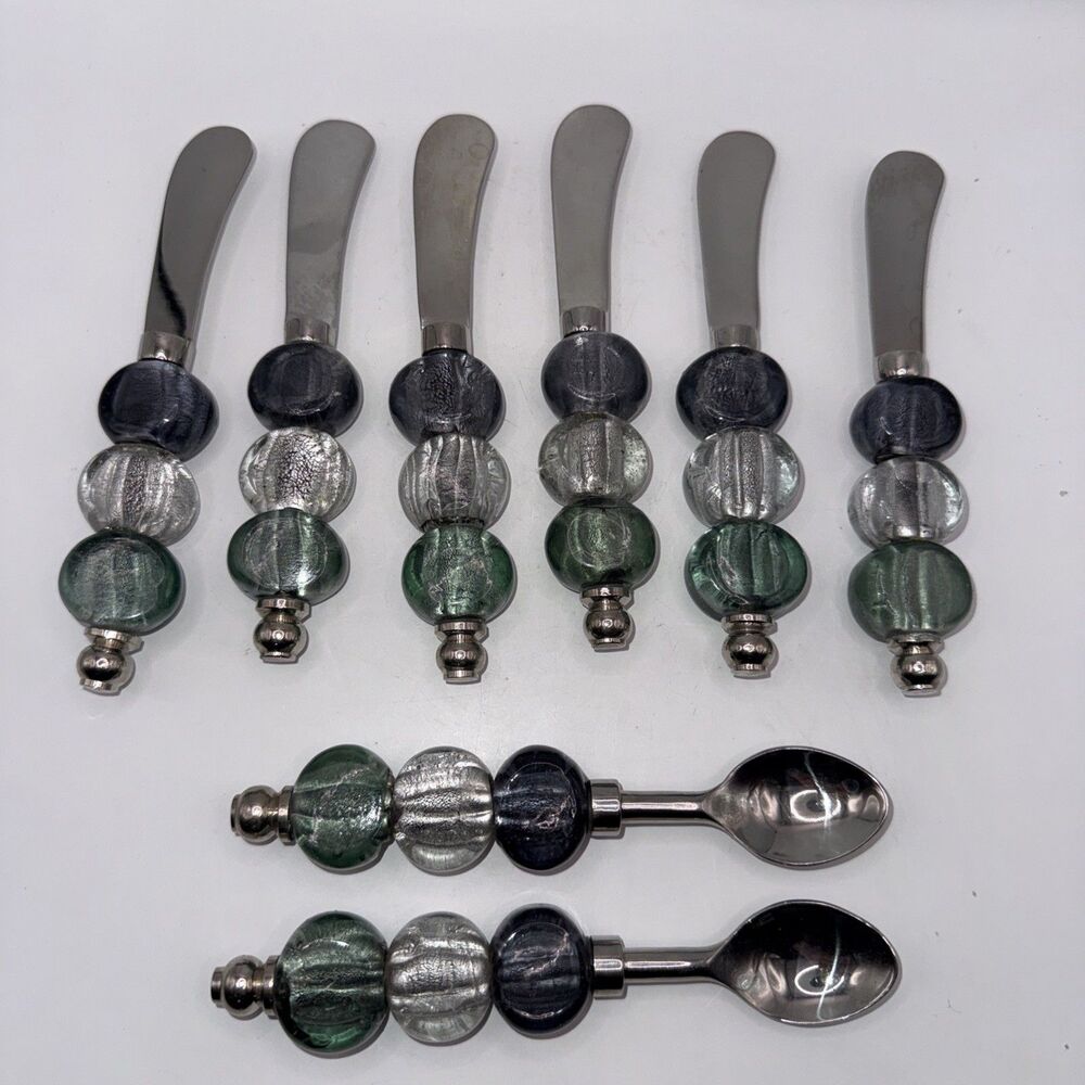 Utensil Service  Set Metallic 8-Pc Glass Beaded Stainless Steel host set